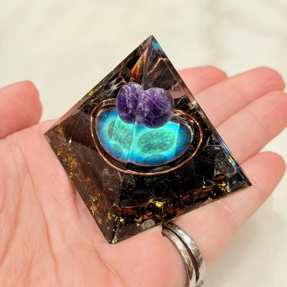 Amethyst Orgonite Pyramid Decorative Home Accent - Picture 7 of 7